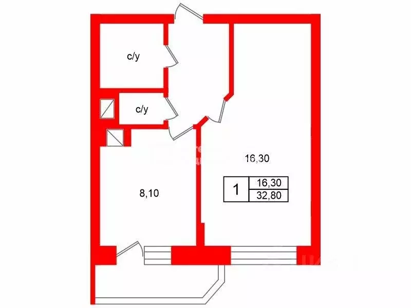 Квартира, 1 комната, 32.79 м - Фото 1