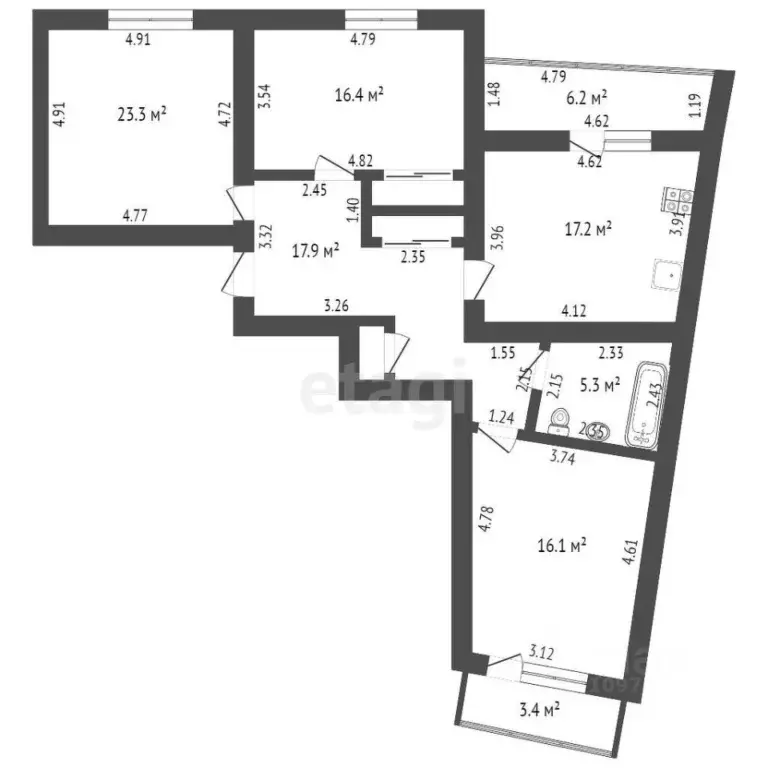 3-к кв. Башкортостан, Стерлитамак ул. Артема, 70 (100.0 м) - Фото 1