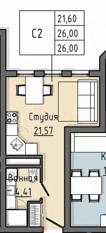 Квартира-студия, 26 м, 11/26 эт. - Фото 0