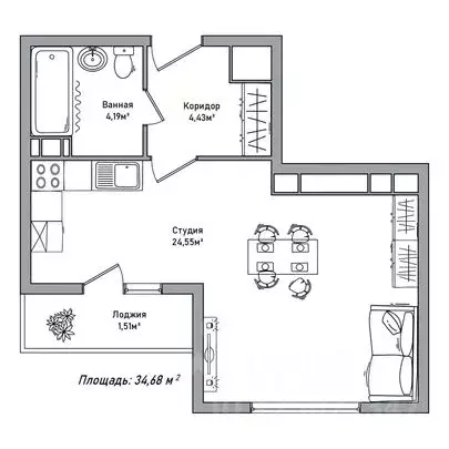1-к кв. Ярославская область, Ярославль 2-й мкр,  (34.68 м) - Фото 1