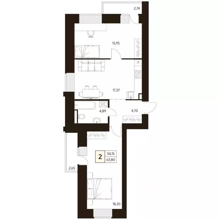 2-к кв. Башкортостан, Уфа ул. Ахметова, 296/2 (63.8 м) - Фото 1