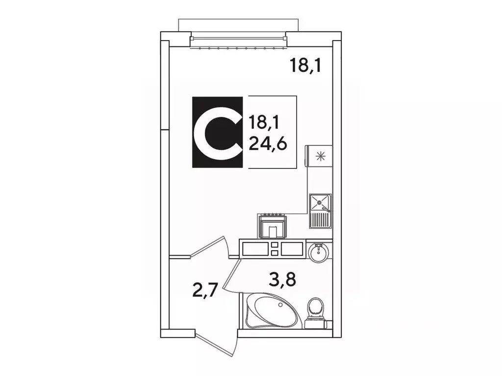 Студия Краснодарский край, Краснодар Самолет-6 жилой комплекс (24.6 м) - Фото 1