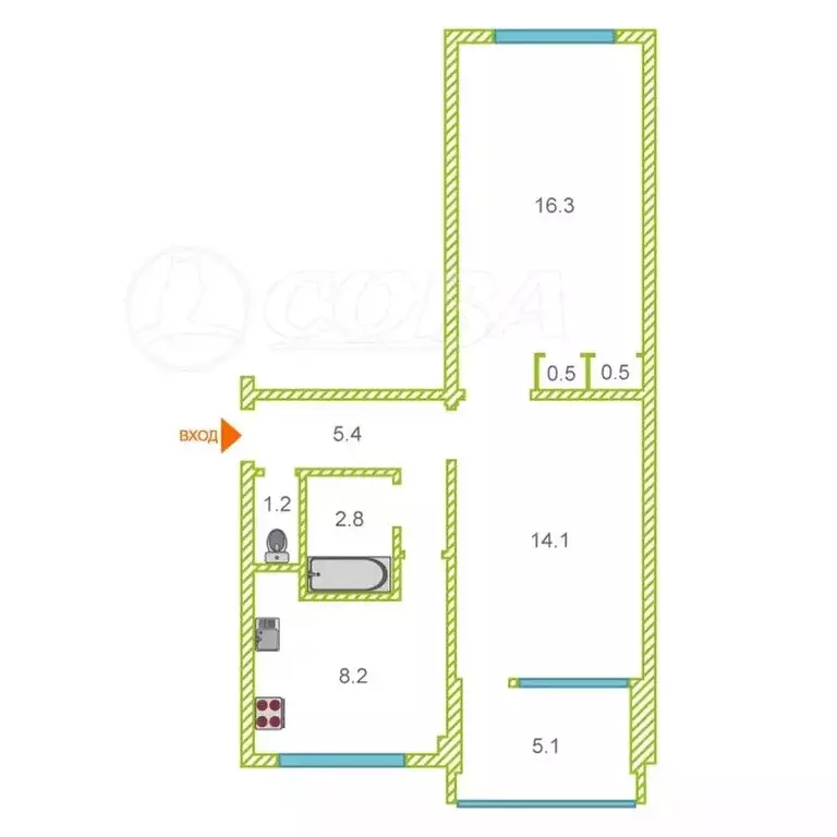 2-комнатная квартира: Сочи, микрорайон Донская, Донской переулок, 26 ... - Фото 2