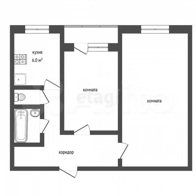 2-к. квартира, 50 м, 2/10 эт. - Фото 0