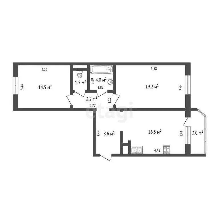 2-комнатная квартира: Тюмень, улица Валентины Трофимовой, 5 (67.4 м) - Фото 1