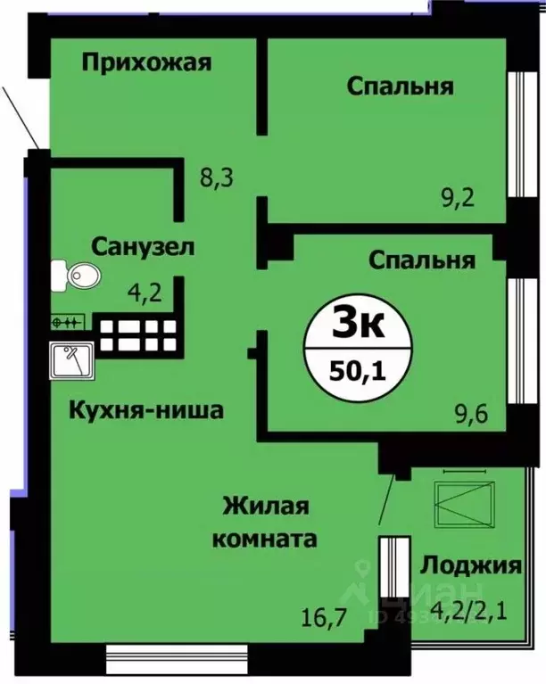 3-к кв. Красноярский край, Красноярск Лесопарковая ул., 43 (49.9 м) - Фото 0