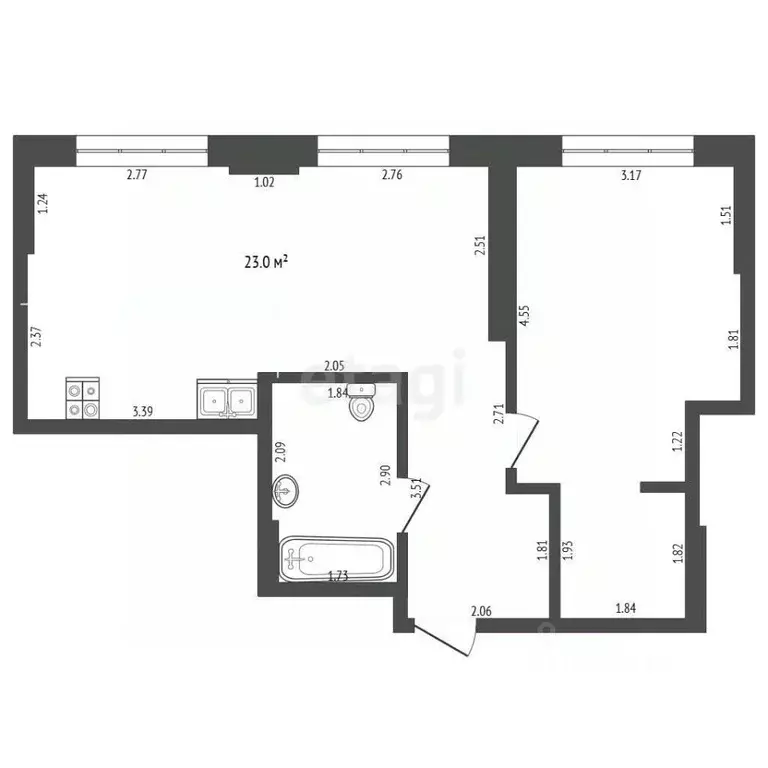 1-к кв. Тюменская область, Тюмень ул. Тимофея Чаркова, 93 (50.0 м) - Фото 2