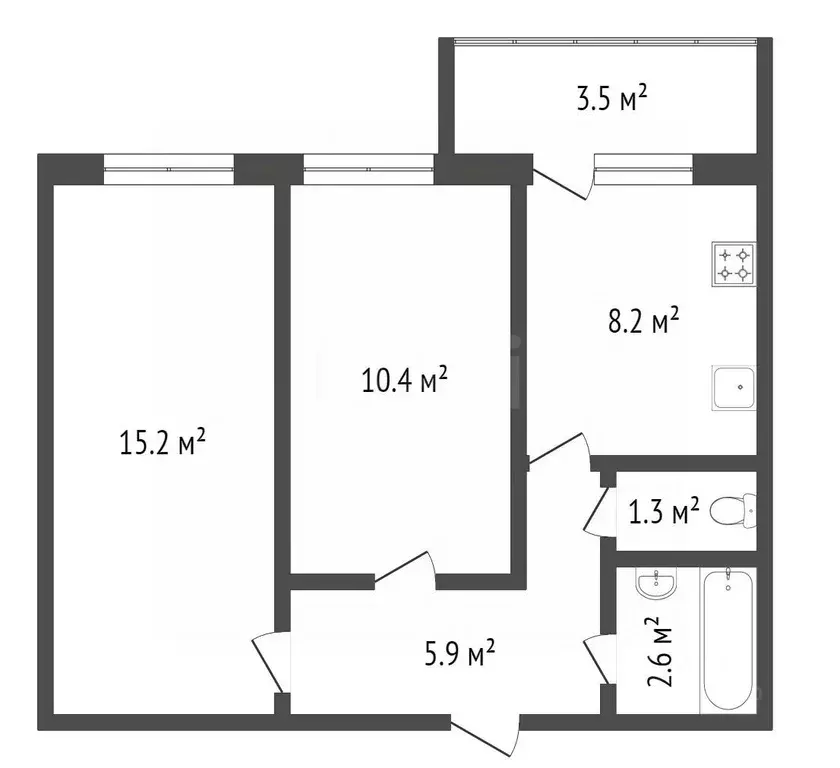 2-к кв. Тюменская область, Тюмень Мелиораторов мкр, ул. Голышева, 2к1 ... - Фото 2