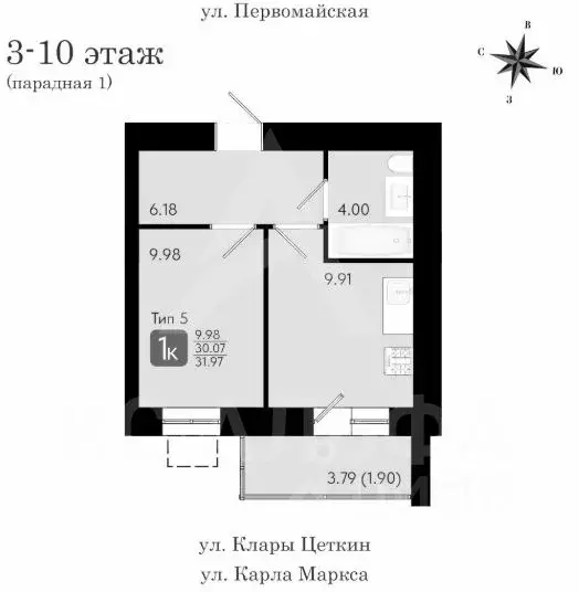 1-к кв. Коми, Сыктывкар Первомайская ул., 22 (30.1 м) - Фото 2