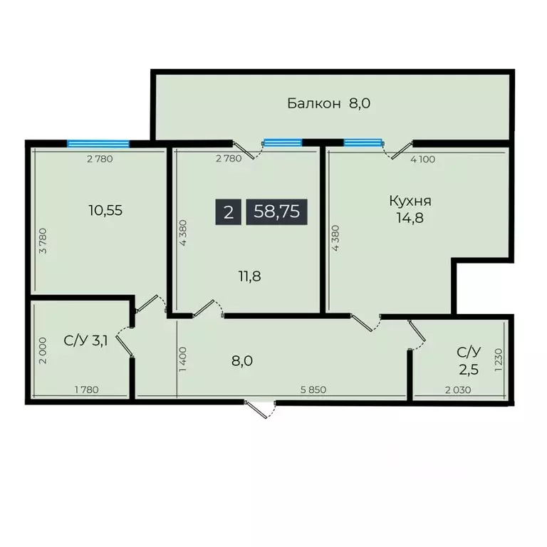 2-к кв. Ставропольский край, Ставрополь ул. Южный обход, 53В (58.55 м) - Фото 1