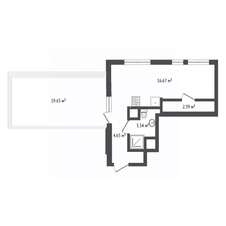 Студия Тюменская область, Тюмень Харьковская ул., 74 (54.0 м) - Фото 2