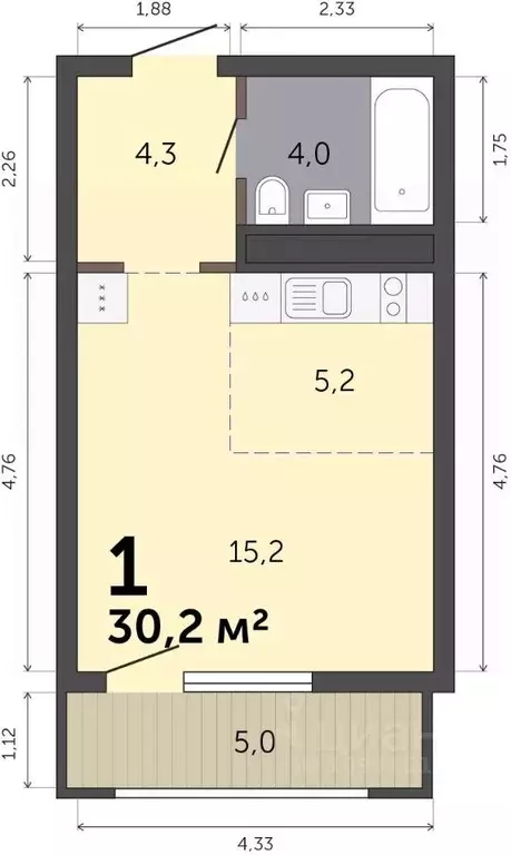 Студия Свердловская область, Екатеринбург Малевич жилой комплекс (30.2 ... - Фото 1