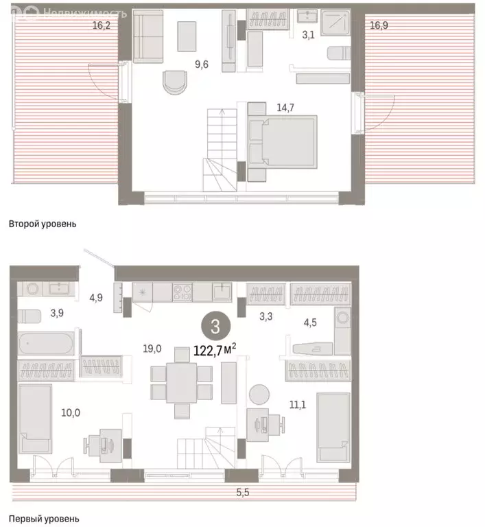 3-комнатная квартира: Тюмень, жилой комплекс Республики 205 (122.73 м) - Фото 2