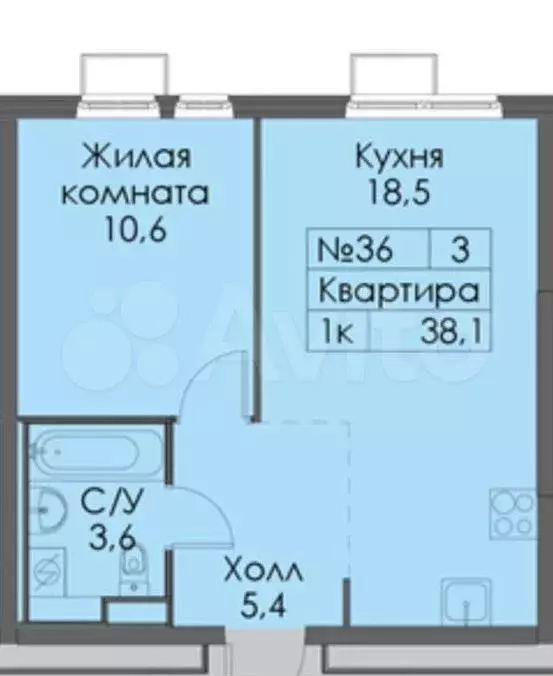 2-к. квартира, 38 м, 5/24 эт. - Фото 0