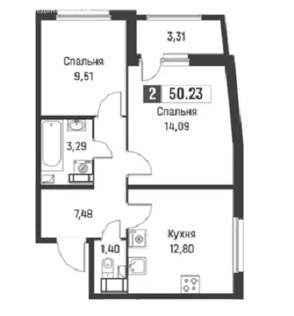 2-комнатная квартира: Мурино, Екатерининская улица, 10 (50.23 м) - Фото 0