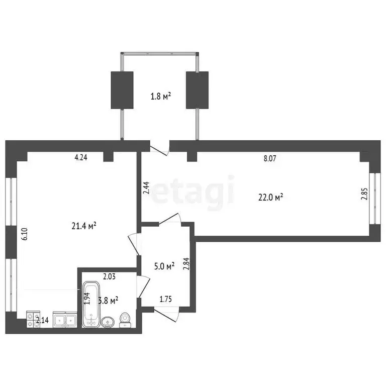 1-комнатная квартира: Архангельск, Никольский проспект, 77 (52.2 м) - Фото 1