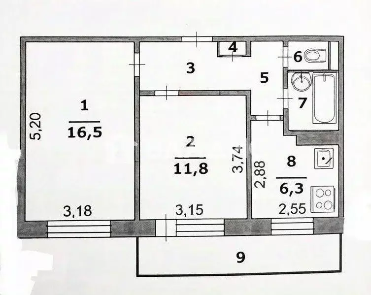 2-к кв. Белгородская область, Белгород 10-й мкр, ул. 60 лет Октября, 1 ... - Фото 2