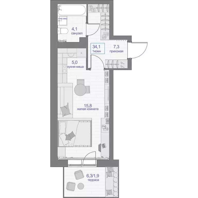 Продаётся квартира-студия, 34.1 м - Фото 0