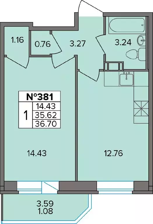 1-комнатная квартира: Новое Девяткино, Лесная улица, 19 (36.7 м) - Фото 1