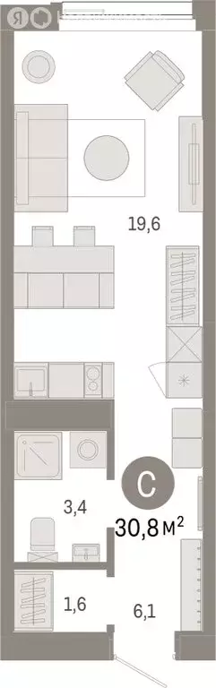 Квартира-студия: Тюмень, жилой комплекс Зарека (30.79 м) - Фото 1