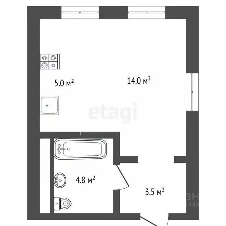 Студия Тюменская область, Тюмень Новгородская ул., 3 (27.5 м) - Фото 2
