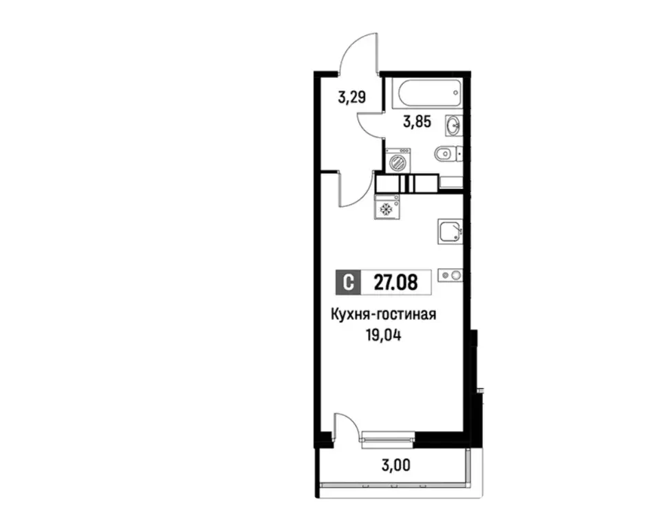 Продаётся квартира-студия, 27.08 м - Фото 1