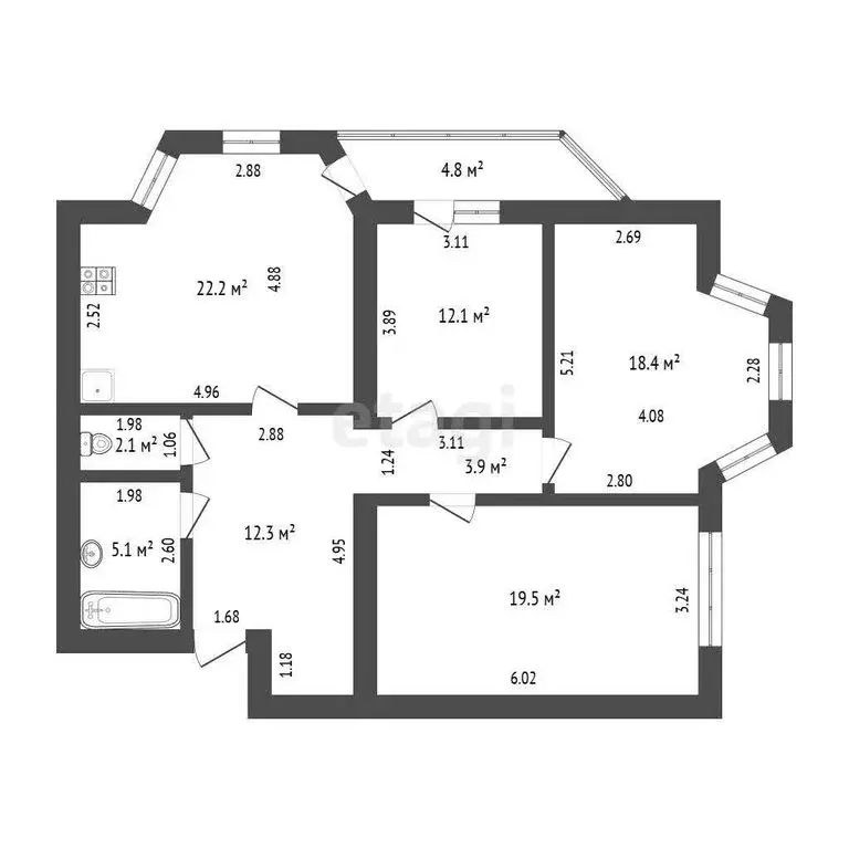 3-комнатная квартира: Тюмень, улица Мельникайте, 94к1 (95.6 м) - Фото 0