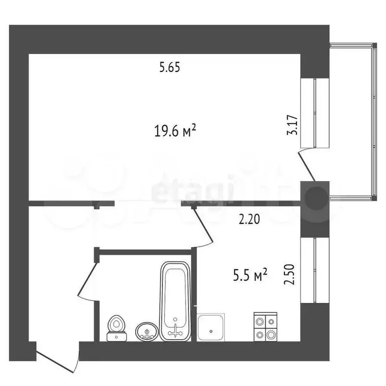 1-к. квартира, 31,5 м, 5/5 эт. - Фото 1