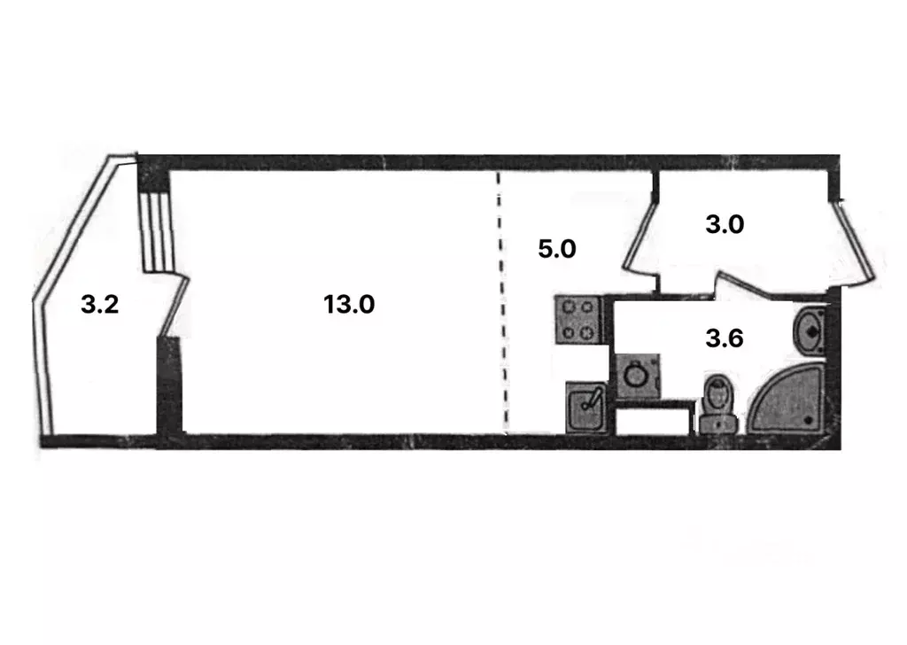 Студия Санкт-Петербург ул. Верхне-Каменская, 7к1 (24.6 м) - Фото 2