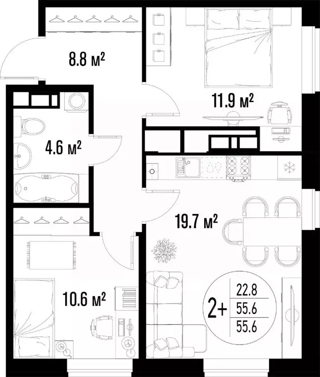 2-к кв. Астраханская область, Астрахань ул. Ахшарумова (55.6 м) - Фото 2