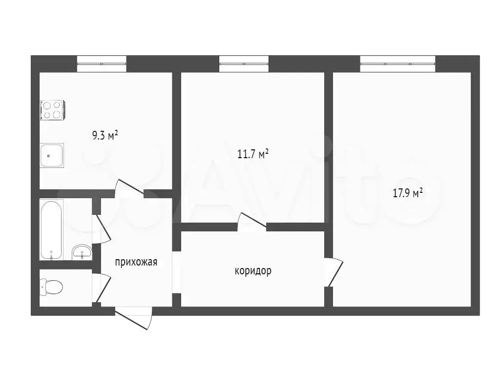 2-к. квартира, 43,4 м, 9/9 эт. - Фото 0