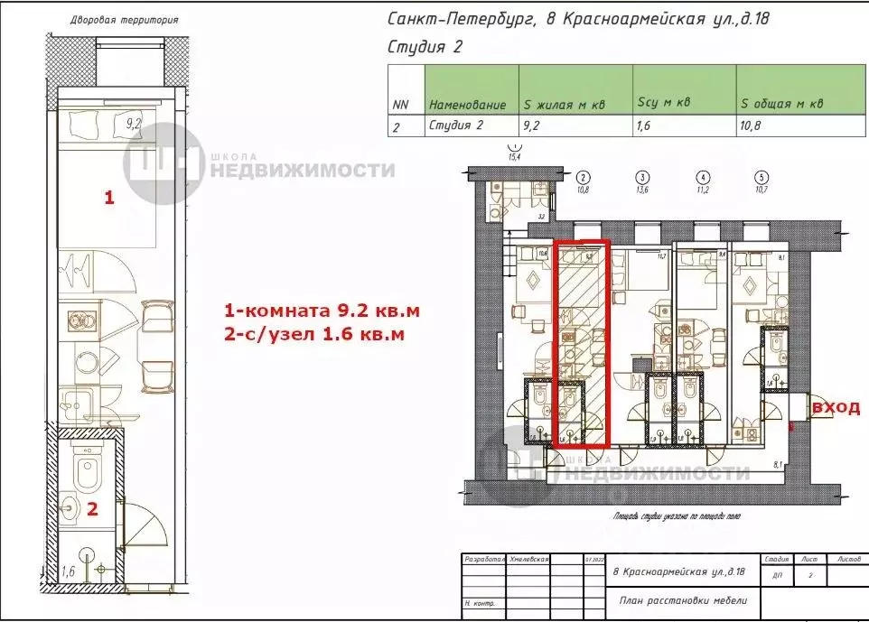 Студия Санкт-Петербург 8-я Красноармейская ул., 18 (10.8 м) - Фото 1