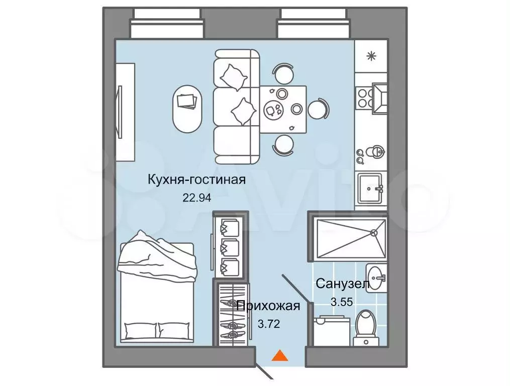 Квартира-студия, 30 м, 3/4 эт. - Фото 0