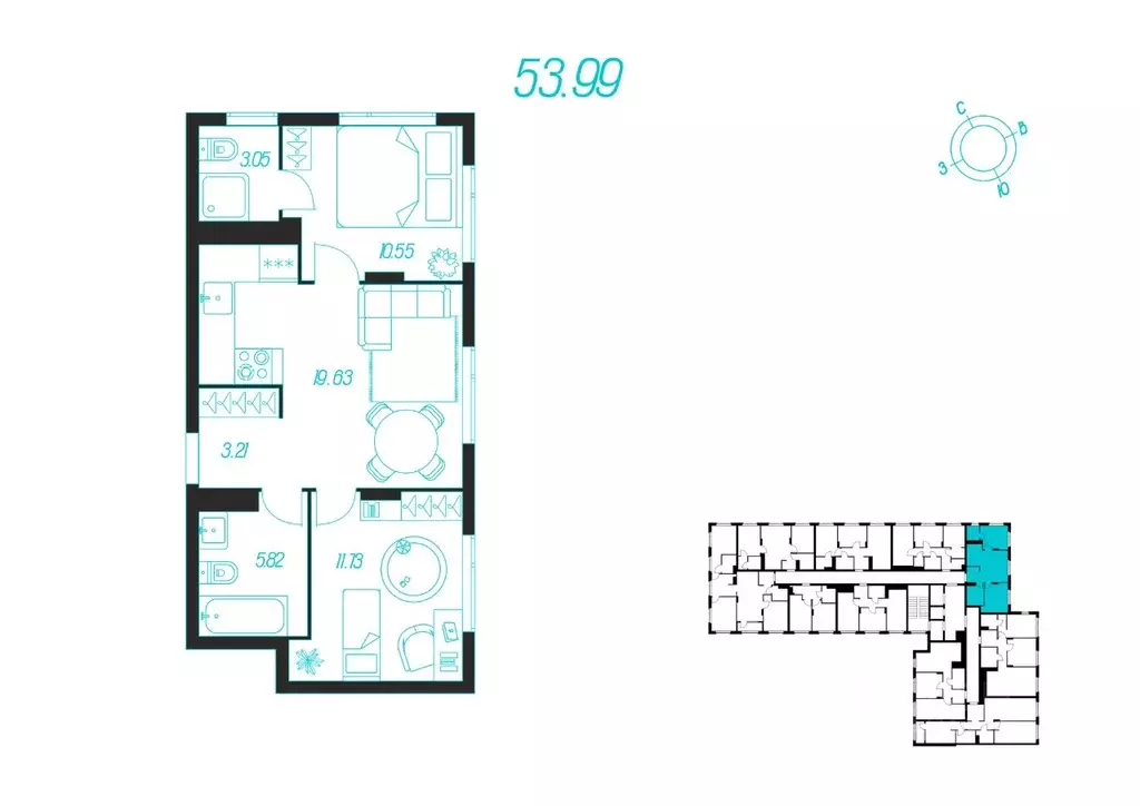 2-к кв. Тульская область, Тула  (53.99 м) - Фото 0