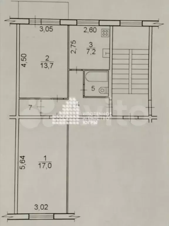 2-к. квартира, 44,1 м, 5/5 эт. - Фото 0