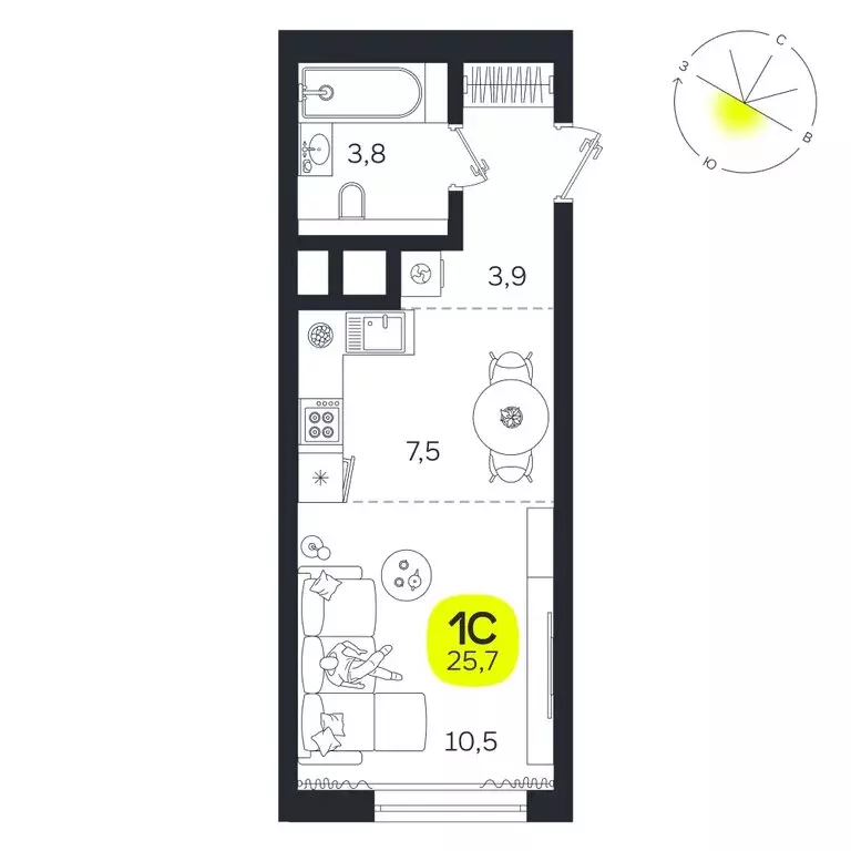 Квартира-студия: Екатеринбург, улица Титова, 19Б (25.7 м) - Фото 0
