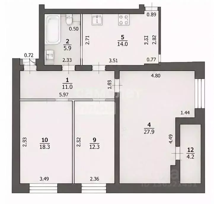 3-к кв. Башкортостан, Уфа Дуванский бул., 29 (89.4 м) - Фото 2