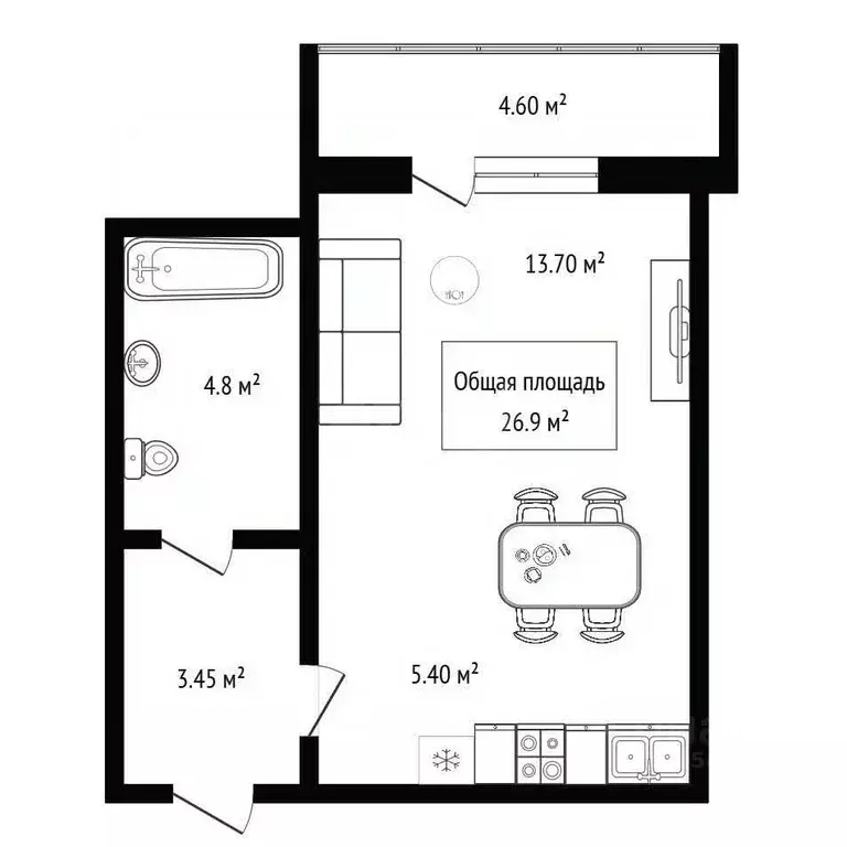 Студия Новосибирская область, Новосибирск ул. Плахотного, 53/1 (26.9 ... - Фото 2