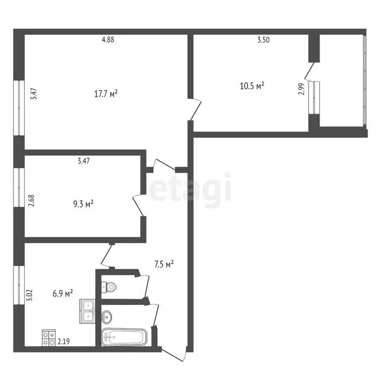 3-комнатная квартира: Череповец, улица Гоголя, 28 (54.8 м) - Фото 0