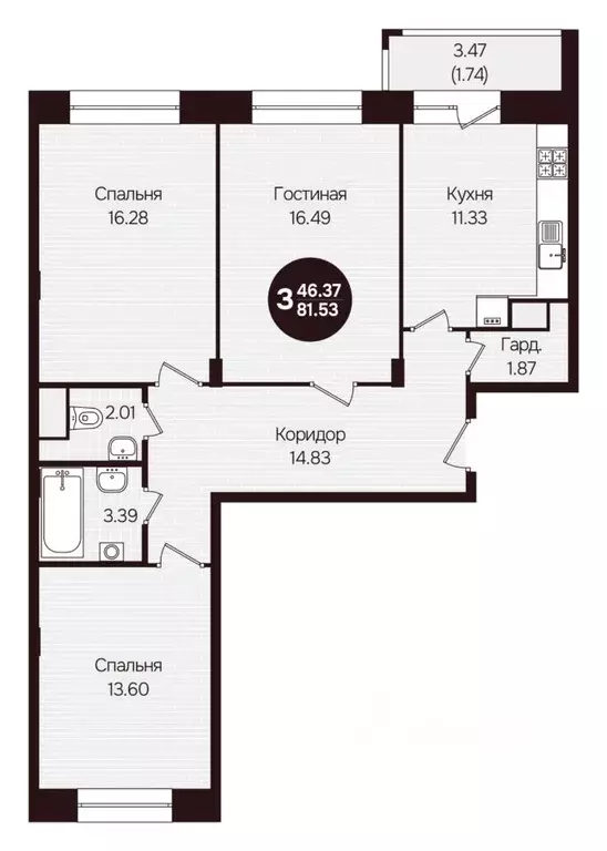 3-к кв. Чувашия, Новочебоксарск ул. Воинов-интернационалистов, поз24 ... - Фото 1