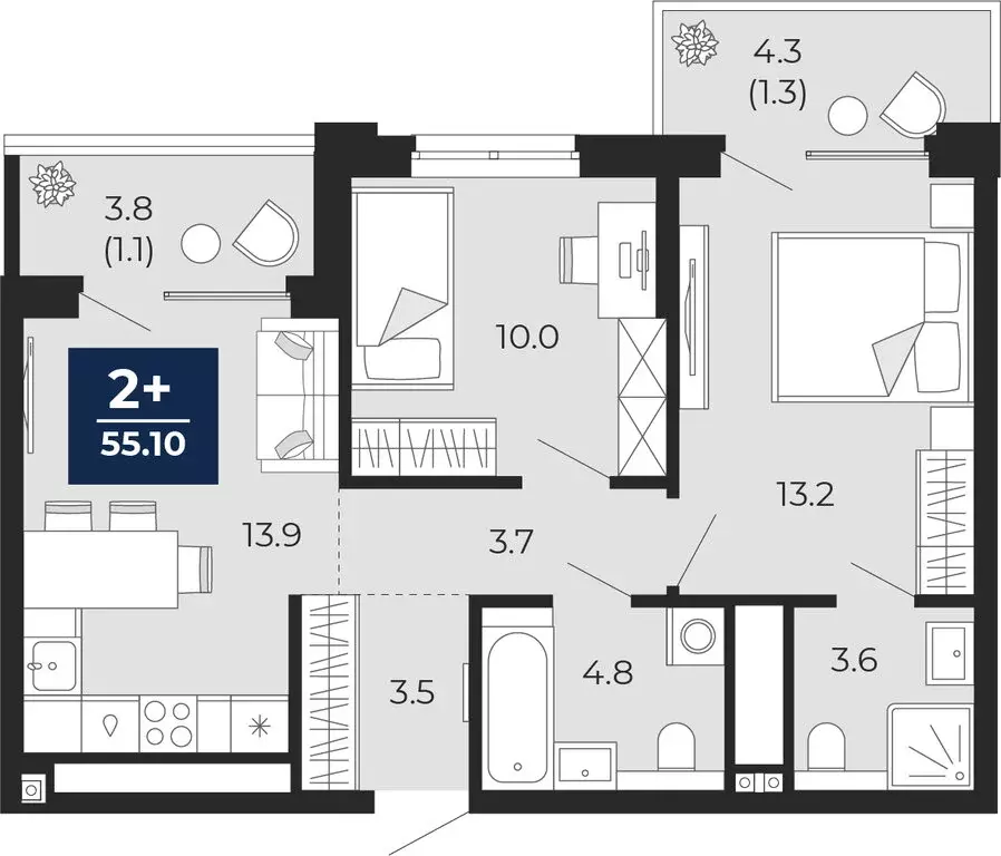 2-комнатная квартира: Тюмень, проезд Капитана Куликова, 5 (60.8 м) - Фото 1