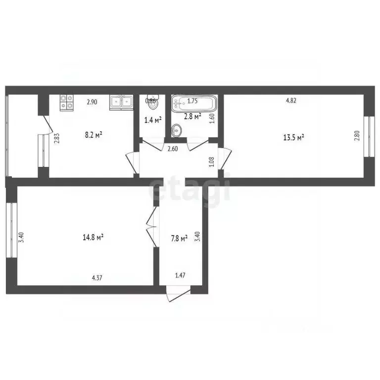 2-к кв. Башкортостан, Бирск ул. 8 Марта, 42 (49.9 м) - Фото 1