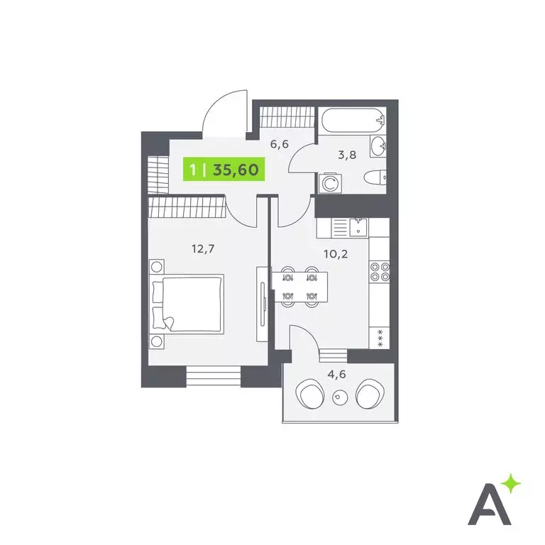 1-комнатная квартира: Кудрово, Солнечная улица, 4 (35.6 м) - Фото 1