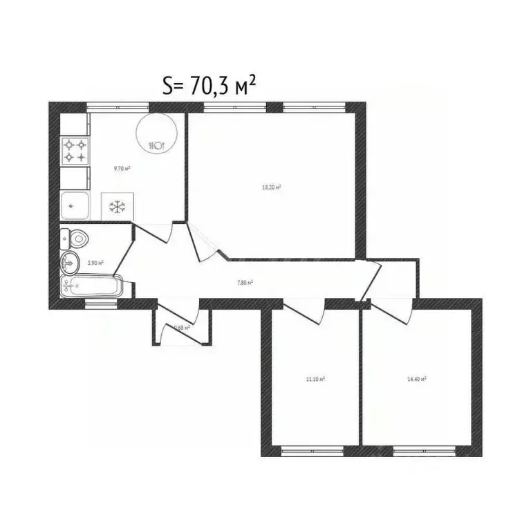 3-к кв. Брянская область, Брянск ул. 22-го съезда КПСС, 19 (70.3 м) - Фото 2
