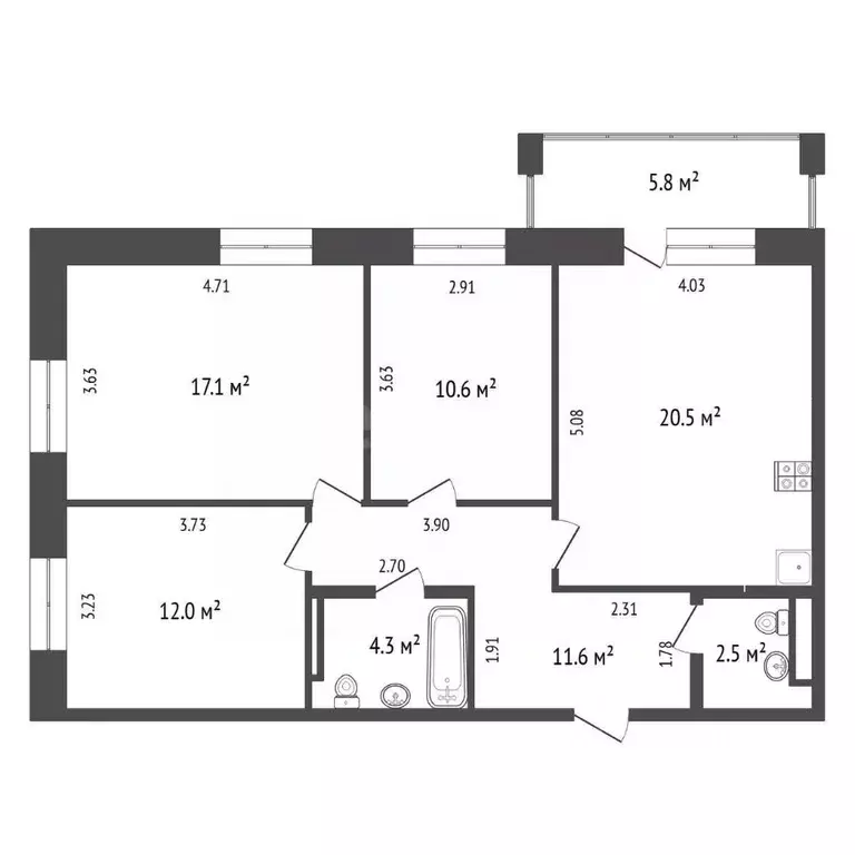 3-к кв. Тюменская область, Тюмень ул. Вересковая, 15 (78.6 м) - Фото 2