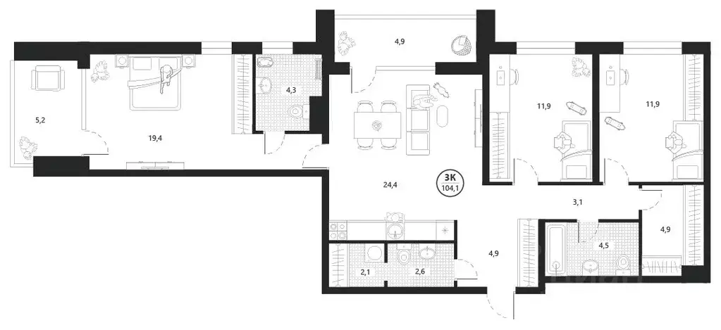 3-к кв. Тюменская область, Тюмень ул. Разведчика Кузнецова, 16 (104.1 ... - Фото 0