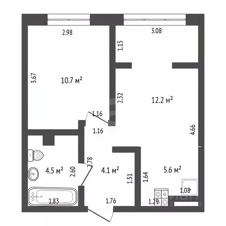 1-к кв. Тюменская область, Тюмень ул. Газовиков, 73к4 (40.2 м) - Фото 2
