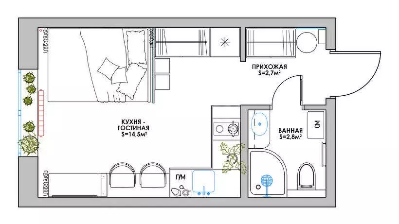 Квартира-студия: Казань, улица Челюскина, 12 (17.3 м) - Фото 1