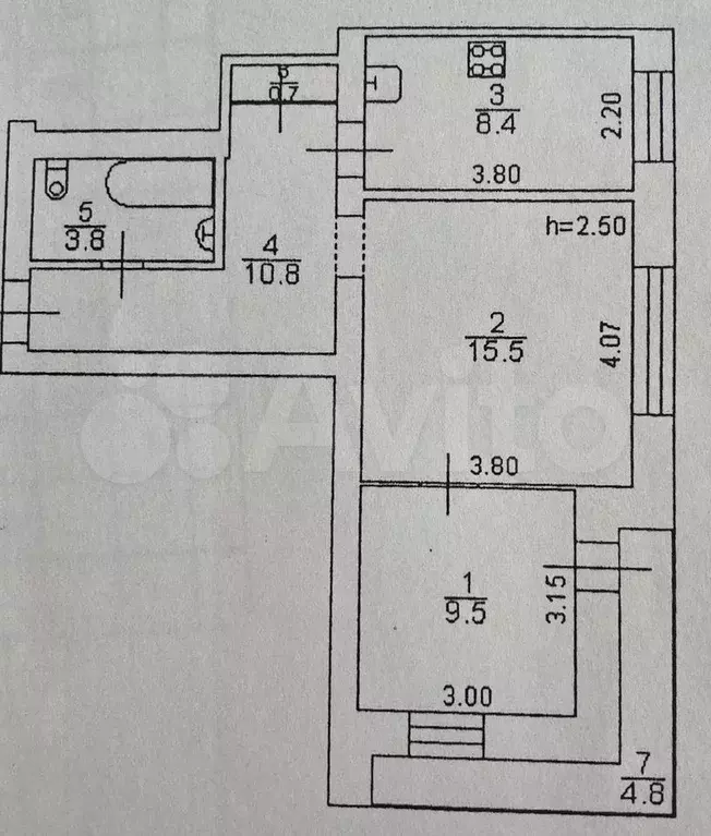 2-к. квартира, 53,5 м, 4/5 эт. - Фото 0