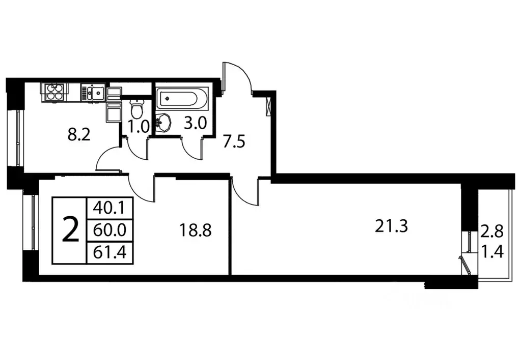 2-к кв. Московская область, Домодедово Авиационный мкр, ул. ... - Фото 1